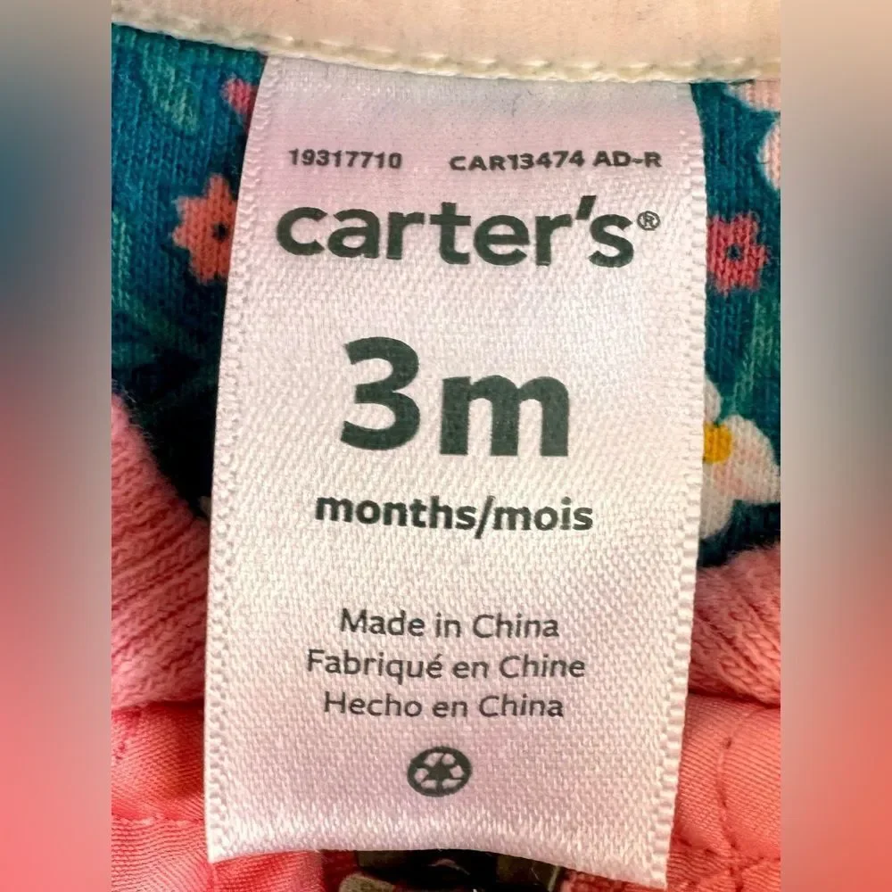 Carter’s Baby Girls Pink Zip Front Floral Print Cotton Lined Vest. 3 Months.